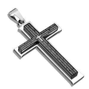 The Lord's Prayer in Spanish on Black IP Cross Stainless Steel Pendant